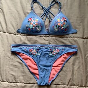 XL 2 piece swimsuit, with cute embroidery.